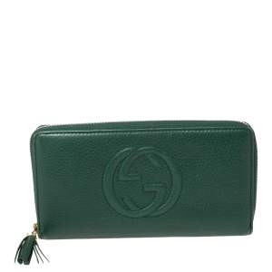مملوكة مسبقًا Gucci Green Leather Soho Zip Around Wallet