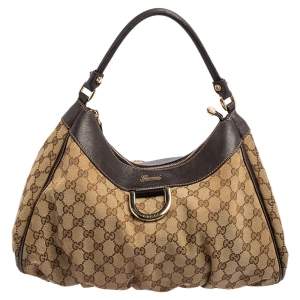 Gucci Beige/Brown GG Canvas and Leather D Ring Shoulder Bag