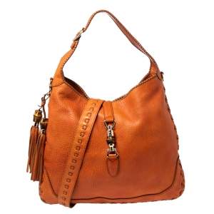 Pre Owned Gucci Burnt Orange Leather Large Bamboo New Jackie Hobo