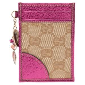 Gucci Pink/Beige GG Canvas and Leather ID Card Holder
