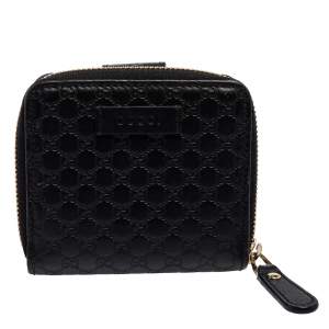 مملوكة مسبقًا محفظة غوتشي جلد مايكروغوتشيسيما أسود مضغوطة