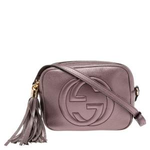 Pre Owned Gucci Metallic Pink Leather Small Soho Disco Shoulder Bag