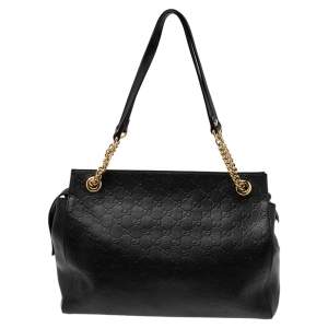 Gucci Black Guccissima Leather Soft Signature Shoulder Bag