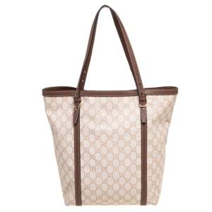 Pre Owned Gucci Beige/Brown GG Supreme Canvas and Leather Nice Tote