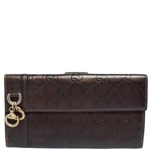 Pre Owned Gucci Brown Guccissima Leather Heart Charm Continental Wallet