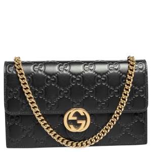 Gucci Black Signature Leather Icon Wallet On Chain