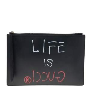 Pre Owned Gucci Black Leather Gucci Ghost Zip Pouch