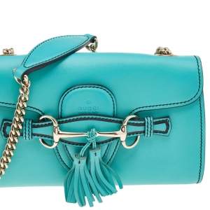 Gucci Aqua Blue Leather Small Emily Chain Shoulder Bag