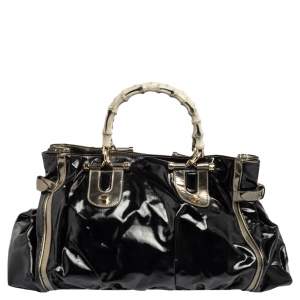 Gucci Black/Metallic Coated Canvas and Leather Dialux Pop Bamboo Tote