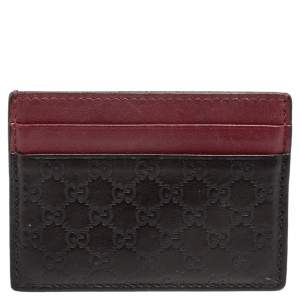 Pre Owned حافظة بطاقة غوتشي جلد مايكروغوتشيسيما أسود/أحمر