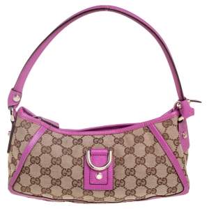 مملوكة مسبقًا Gucci Beige/Magenta GG Canvas and Leather Small Abbey D Ring Baguette Bag