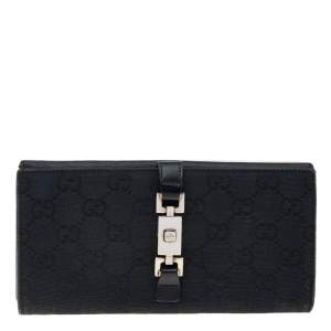مملوكة مسبقًا Gucci Black GG Canvas And Leather Jackie Long Wallet