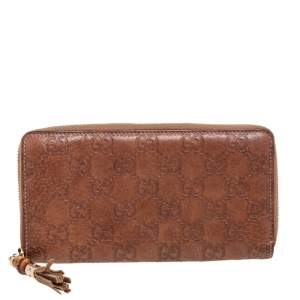 Pre Owned Gucci Brown Guccissima Leather Bamboo Tassel Continental Wallet
