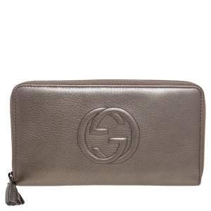 Pre Owned Gucci Olive Green Leather Soho Wallet
