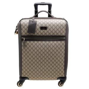 Gucci Beige/Ebony GG Supreme Canvas And Leather Medium Four Wheel Carry-On Suitcase