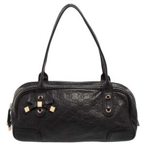 Pre Owned Gucci Black Guccissima Leather Princy Boston Bag