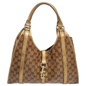 Gucci Gold/Beige GG Crystal Canvas and Leather Medium Joy Shoulder Bag