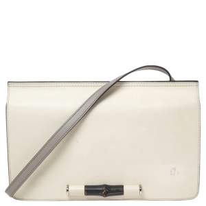 Gucci Off-white Leather Lady Bamboo Flap Bag 