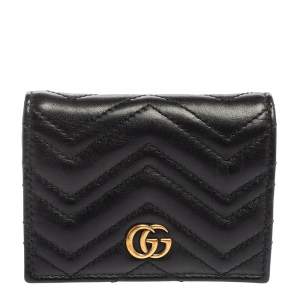 Gucci Black Matelassé Leather GG Marmont Card Case
