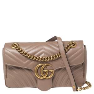 Pre Owned Gucci Dusty Pink Leather GG Marmont Shoulder Bag