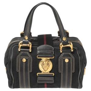 Pre Owned Gucci Black GG Canvas And Leather Medium Aviatrix Boston Bag
