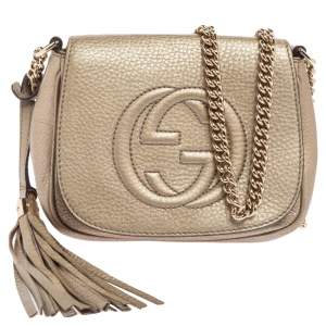 مملوكة مسبقًا حقيبة كروس غوتشي سوهو سلسلة جلد بيج ميتاليك