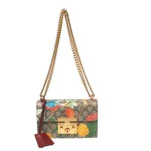 Pre Owned Gucci Multicolor Tian GG Supreme Canvas and  Leather Small Padlock Shoulder Bag