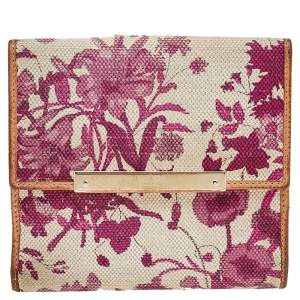 Gucci White/Pink Floral Print Canvas And Leather Compact Wallet