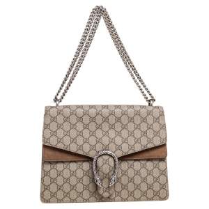 Pre Owned Gucci Beige GG Coated Canvas and Suede Medium Dionysus Shoulder Bag
