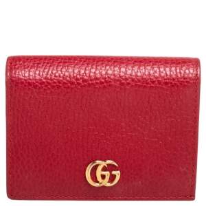 مملوكة مسبقًا Gucci Red Leather GG Marmont Flap Card Case