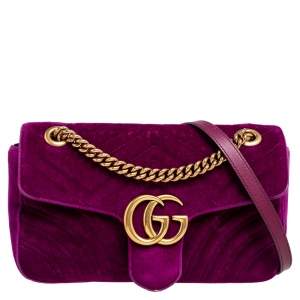 Pre Owned حقيبة كتف غوتشي جي جي مارمونت  قطيفة ماتيلاس بنفسجي صغيرة