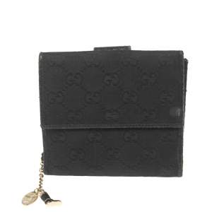 مملوكة مسبقًا Gucci Black GG Canvas and Leather French Flap Wallet