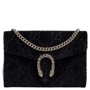 Pre Owned Gucci Black GG Velvet Mini Dionysus Wallet On Chain 