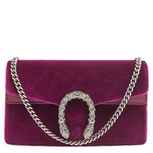 Pre Owned Gucci Purple Velvet and Leather Super Mini Dionysus Crossbody Bag