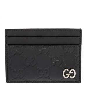 مملوكة مسبقًا Gucci Black Guccissima Leather Interlocking G Card Holder