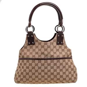Pre Owned Gucci Beige/Brown GG Canvas and Leather Shoulder Bag
