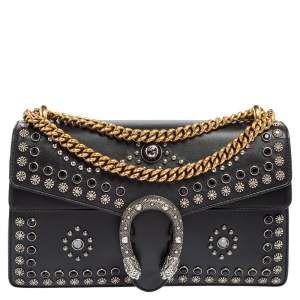 Pre Owned Gucci Black Leather Dionysus Studded Shoulder Bag