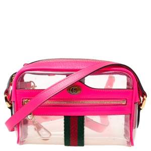 Pre Owned Gucci Pink PVC and Leather Mini Ophidia Transparent Shoulder Bag