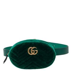 Gucci Green Matelassé Velvet GG Marmont Belt Bag