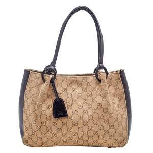 Pre Owned Gucci Beige/Brown GG Canvas And Leather Vintage Shoulder Bag