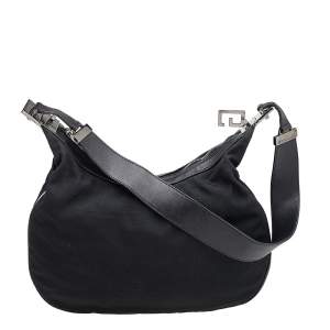 Pre Owned Gucci Black Leather And Fabric Vintage Hobo