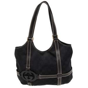 Gucci Black GG Canvas and Leather Royal Tote