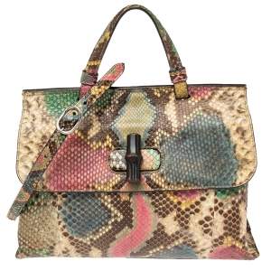 Pre Owned Gucci Multicolor Python Bamboo Daily Top Handle Bag