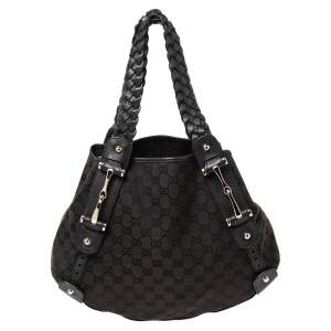 Pre Owned Gucci Chocolate Brown GG Canvas and Leather Pelham Shoulder Bag