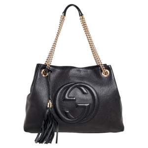 Pre Owned Gucci  Black Leather Medium Soho Tote