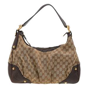 مملوكة مسبقًا Gucci Beige/Brown GG Canvas And Leather Medium Jockey Hobo