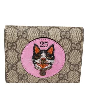 Gucci Beige GG Supreme Canvas Mystic Cat Compact Wallet