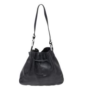 مملوكة مسبقًا Gucci Black Leather Drawstring Bucket Bag