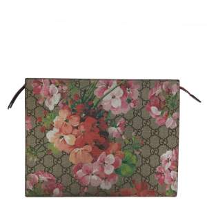 Pre Owned Gucci Multicolor GG Supreme Blooms Canvas and Leather Pouch