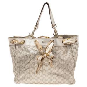 Pre Owned Gucci Metallic Gold Guccissima Leather Positano Scarf Tote